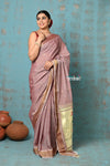 Tyohaar ~ Handloom Pure Cotton Paithani With Peacock Pallu ~ Rose Gold - verymuchindian.com