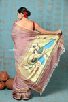 Tyohaar ~ Handloom Pure Cotton Paithani With Peacock Pallu ~ Rose Gold - verymuchindian.com