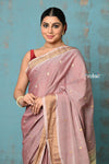 Tyohaar ~ Handloom Pure Cotton Paithani With Peacock Pallu ~ Rose Gold - verymuchindian.com