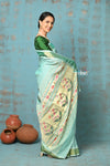 Tyohaar ~ Handloom Pure Cotton Paithani With Revival Asawali Pallu ~ Sea Blue - verymuchindian.com