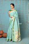 Tyohaar ~ Handloom Pure Cotton Paithani With Revival Asawali Pallu ~ Sea Blue - verymuchindian.com