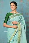 Tyohaar ~ Handloom Pure Cotton Paithani With Revival Asawali Pallu ~ Sea Blue - verymuchindian.com