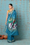 Tyohaar ~ Handloom Pure Cotton Paithani With Swan Pallu ~ Carolina Blue - verymuchindian.com