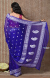 Tyohaar ~ Handloom Pure Khaddi Georgette Saree With Sleek Border ~ Royal Blue (Silk Mark) - verymuchindian.com