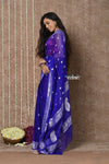 Tyohaar ~ Handloom Pure Khaddi Georgette Saree With Sleek Border ~ Royal Blue (Silk Mark) - verymuchindian.com