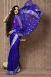 Tyohaar ~ Handloom Pure Khaddi Georgette Saree With Sleek Border ~ Royal Blue (Silk Mark) - verymuchindian.com