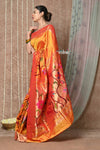 Tyohaar ~ Handloom Pure Silk Half Over Paithani Saree with Handcrafted Floral Pallu ~ Bright Orange - verymuchindian.com