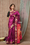 Tyohaar ~ Handloom Pure Silk Maharani Paithani Saree with Handcrafted Peacock Floral Pallu ~ Blooming Wine - verymuchindian.com