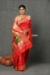 Tyohaar ~ Handloom Pure Silk Muniya Border Paithani Saree with Handcrafted Lotus Pallu ~ Red - verymuchindian.com