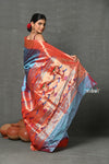 Tyohaar ~ Handloom Pure Silk Muniya Border Paithani Saree with Traditional Double Pallu Pallu ~ Dual Tone Blue Grey - verymuchindian.com