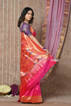 Tyohaar ~ Handloom Pure Silk Muniya Border Paithani Saree with Traditional Double Pallu ~ Peach Pink - verymuchindian.com