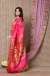 Tyohaar ~ Handloom Pure Silk Muniya Border Paithani Saree with Traditional Double Pallu ~ Peach Pink - verymuchindian.com