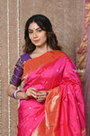 Tyohaar ~ Handloom Pure Silk Muniya Border Paithani Saree with Traditional Double Pallu ~ Peach Pink - verymuchindian.com