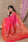 Tyohaar ~ Handloom Pure Silk Muniya Border Paithani Saree with Traditional Double Pallu ~ Peach Pink - verymuchindian.com