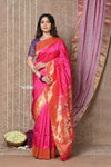 Tyohaar ~ Handloom Pure Silk Muniya Border Paithani Saree with Traditional Double Pallu ~ Peach Pink - verymuchindian.com