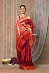 Tyohaar ~ Handloom Pure Silk Muniya Border Paithani Saree with Traditional Peacock Pallu ~ Traditional Maroon - verymuchindian.com