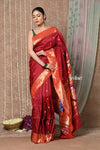 Tyohaar ~ Handloom Pure Silk Muniya Border Paithani Saree with Traditional Peacock Pallu ~ Traditional Maroon - verymuchindian.com