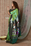 Tyohaar ~ Handloom Pure Silk Muniya Border Paithani Saree with Traditional Radha Krishna Pallu ~ Starlight Green - verymuchindian.com