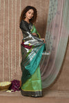 Tyohaar ~ Handloom Pure Silk Muniya Border Paithani Saree with Traditional Radha Krishna Pallu ~ Starlight Green - verymuchindian.com