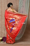 Tyohaar ~ Handloom Pure Silk Paithani Saree with Handcrafted Peacock Pallu ~ Bright Red (By Government Certified Weavers) - verymuchindian.com