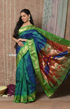Tyohaar ~ Handloom Pure Silk Paithani Saree with Handcrafted Peacock Pallu ~ Dual Tone Blue Green (By Government Certified Weavers) - verymuchindian.com