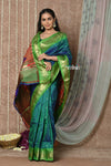 Tyohaar ~ Handloom Pure Silk Paithani Saree with Handcrafted Peacock Pallu ~ Dual Tone Blue Green (By Government Certified Weavers) - verymuchindian.com
