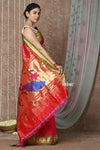 Tyohaar ~ Handloom Pure Silk Paithani Saree with Handcrafted Peacock Pallu ~ Peach Pink (By Government Certified Weavers) - verymuchindian.com