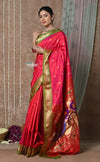 Tyohaar ~ Handloom Pure Silk Paithani Saree with Handcrafted Peacock Pallu ~ Peach Pink (By Government Certified Weavers) - verymuchindian.com