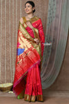 Tyohaar ~ Handloom Pure Silk Paithani Saree with Handcrafted Peacock Pallu ~ Peach Pink (By Government Certified Weavers) - verymuchindian.com