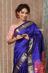 Tyohaar ~ Handloom Pure Silk Paithani Saree with Handcrafted Peacock Pallu ~ Royal Blue (By Government Certified Weavers) - verymuchindian.com