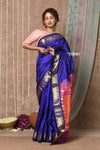 Tyohaar ~ Handloom Pure Silk Paithani Saree with Handcrafted Peacock Pallu ~ Royal Blue (By Government Certified Weavers) - verymuchindian.com