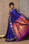 Tyohaar ~ Handloom Pure Silk Paithani Saree with Handcrafted Peacock Pallu ~ Royal Blue (By Government Certified Weavers) - verymuchindian.com
