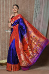 Tyohaar ~ Handloom Pure Silk Paithani Saree with Handcrafted Traditional Pallu~ Royal Blue - verymuchindian.com