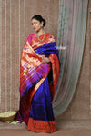 Tyohaar ~ Handloom Pure Silk Paithani Saree with Handcrafted Traditional Pallu~ Royal Blue - verymuchindian.com