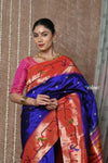 Tyohaar ~ Handloom Pure Silk Paithani Saree with Handcrafted Traditional Pallu~ Royal Blue - verymuchindian.com