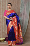 Tyohaar ~ Handloom Pure Silk Paithani Saree with Handcrafted Traditional Pallu~ Royal Blue - verymuchindian.com