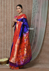 Tyohaar ~ Handloom Pure Silk Paithani Saree with Handcrafted Traditional Pallu~ Royal Blue - verymuchindian.com