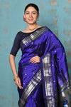 Tyohaar ~ Handloom Pure Silk Paithani Saree with Traditional Bagicha Peacock Pallu ~ Royal Blue (By Government Certified Weavers) - verymuchindian.com