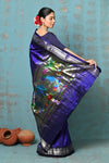 Tyohaar ~ Handloom Pure Silk Paithani Saree with Traditional Bagicha Peacock Pallu ~ Royal Blue (By Government Certified Weavers) - verymuchindian.com