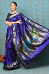 Tyohaar ~ Handloom Pure Silk Paithani Saree with Traditional Bagicha Peacock Pallu ~ Royal Blue (By Government Certified Weavers) - verymuchindian.com