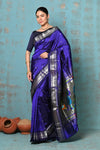 Tyohaar ~ Handloom Pure Silk Paithani Saree with Traditional Bagicha Peacock Pallu ~ Royal Blue (By Government Certified Weavers) - verymuchindian.com