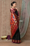 Tyohaar ~ Handloom Pure Silk Paithani Saree with Traditional Peacock Lotus Pallu ~ Black (By Government Certified Weavers) - verymuchindian.com