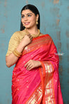 Tyohaar ~ Handloom Pure Silk Paithani Saree with Traditional Peacock Lotus Pallu ~ Dual Tone Peach Pink (By Government Certified Weavers) - verymuchindian.com