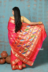Tyohaar ~ Handloom Pure Silk Paithani Saree with Traditional Peacock Lotus Pallu ~ Dual Tone Peach Pink (By Government Certified Weavers) - verymuchindian.com