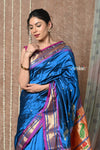 Tyohaar ~ Handloom Pure Silk Paithani Saree with Traditional Peacock Lotus Pallu ~ Gleamng Green (By Government Certified Weavers) - verymuchindian.com
