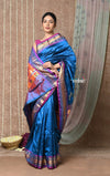Tyohaar ~ Handloom Pure Silk Paithani Saree with Traditional Peacock Lotus Pallu ~ Gleamng Green (By Government Certified Weavers) - verymuchindian.com