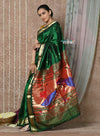 Tyohaar ~ Handloom Pure Silk Paithani Saree with Traditional Peacock Pallu ~ Green (Available in Mor Buttis)) - verymuchindian.com