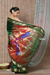 Tyohaar ~ Handloom Pure Silk Paithani Saree with Traditional Peacock Pallu ~ Green (Available in Mor Buttis)) - verymuchindian.com