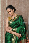 Tyohaar ~ Handloom Pure Silk Paithani Saree with Traditional Peacock Pallu ~ Green (Available in Mor Buttis)) - verymuchindian.com