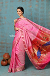 Tyohaar ~ Handloom Pure Silk Paithani Saree with Traditional Peacock Pallu ~ Pastel Pink (By Government Certified Weavers) - verymuchindian.com